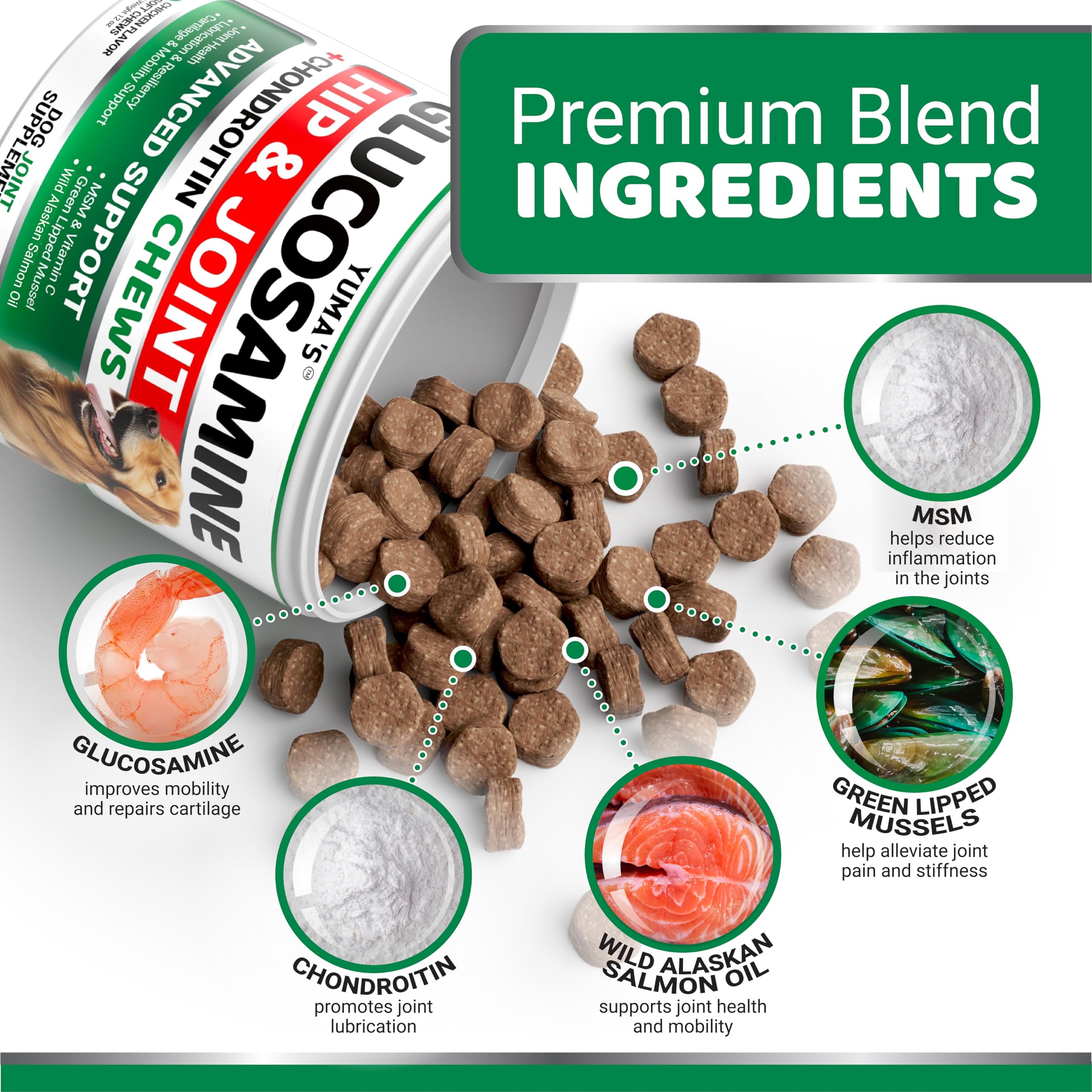 Ingredientes naturales de YUMA'S Glucosamina para articulaciones sanas.