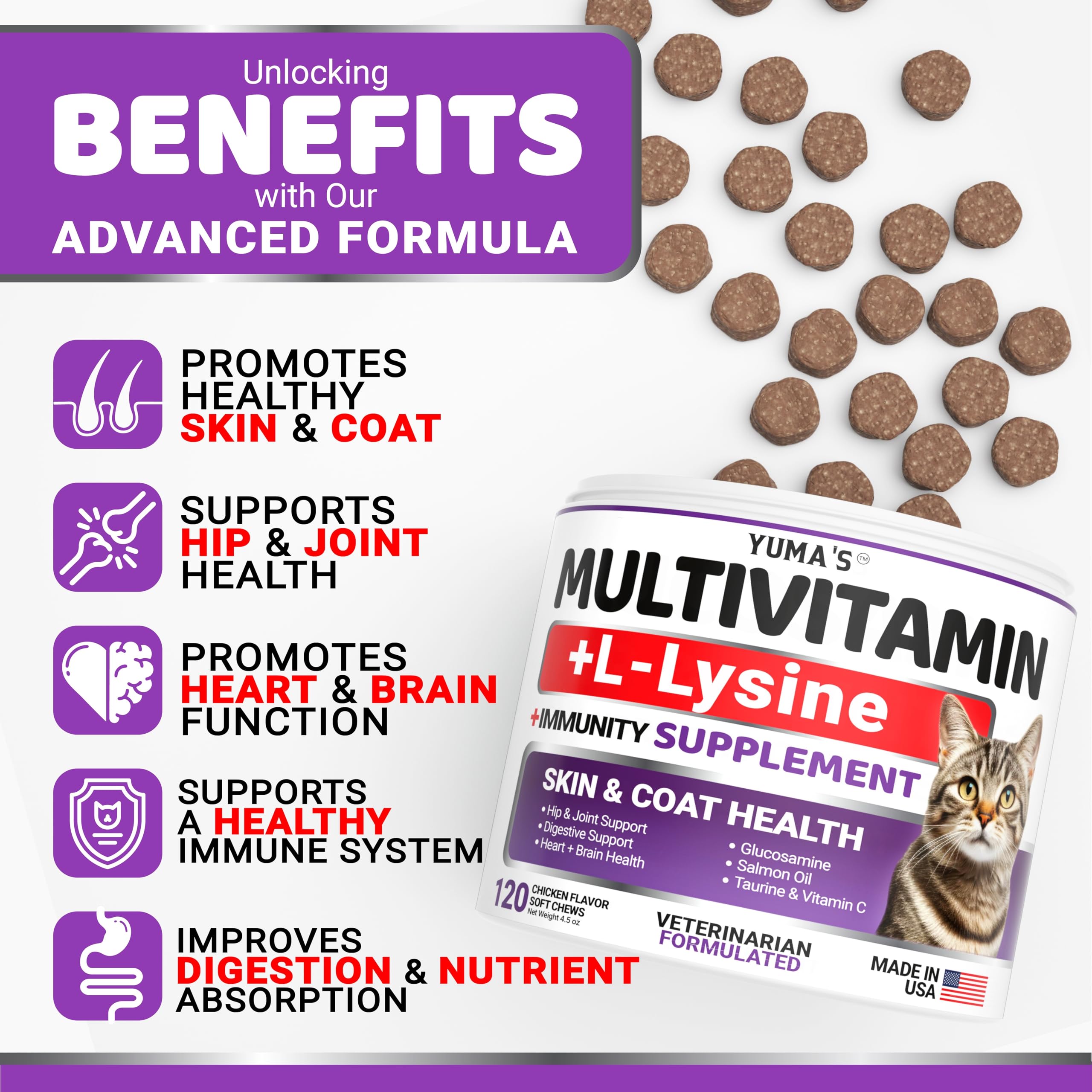YUMA'S multivitaminas para gatos, refuerza inmunidad y vitalidad diaria