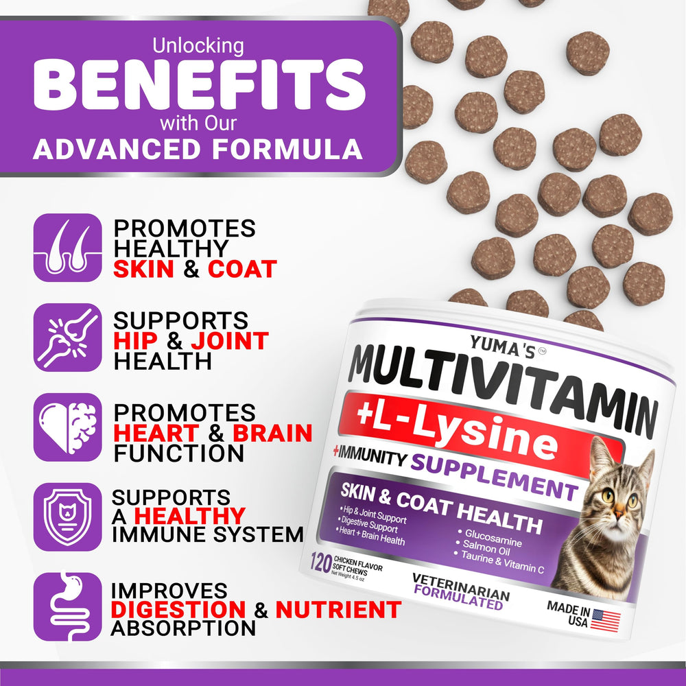 YUMA'S multivitaminas para gatos, refuerza inmunidad y vitalidad diaria