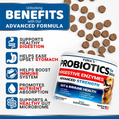 YUMA'S Probiotics para perros, gomitas sabor bacon, apoyo digestivo suave.