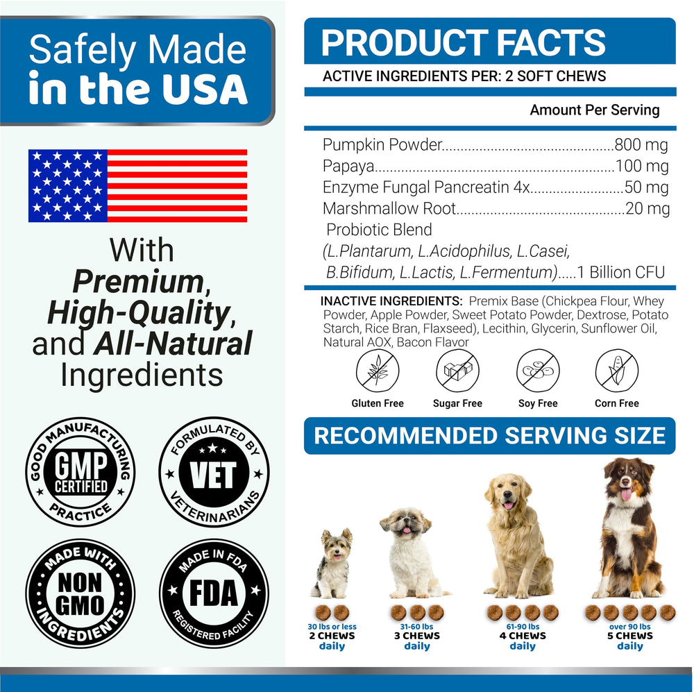 YUMA'S Probiotics para perros, etiqueta USA Made que garantiza calidad.