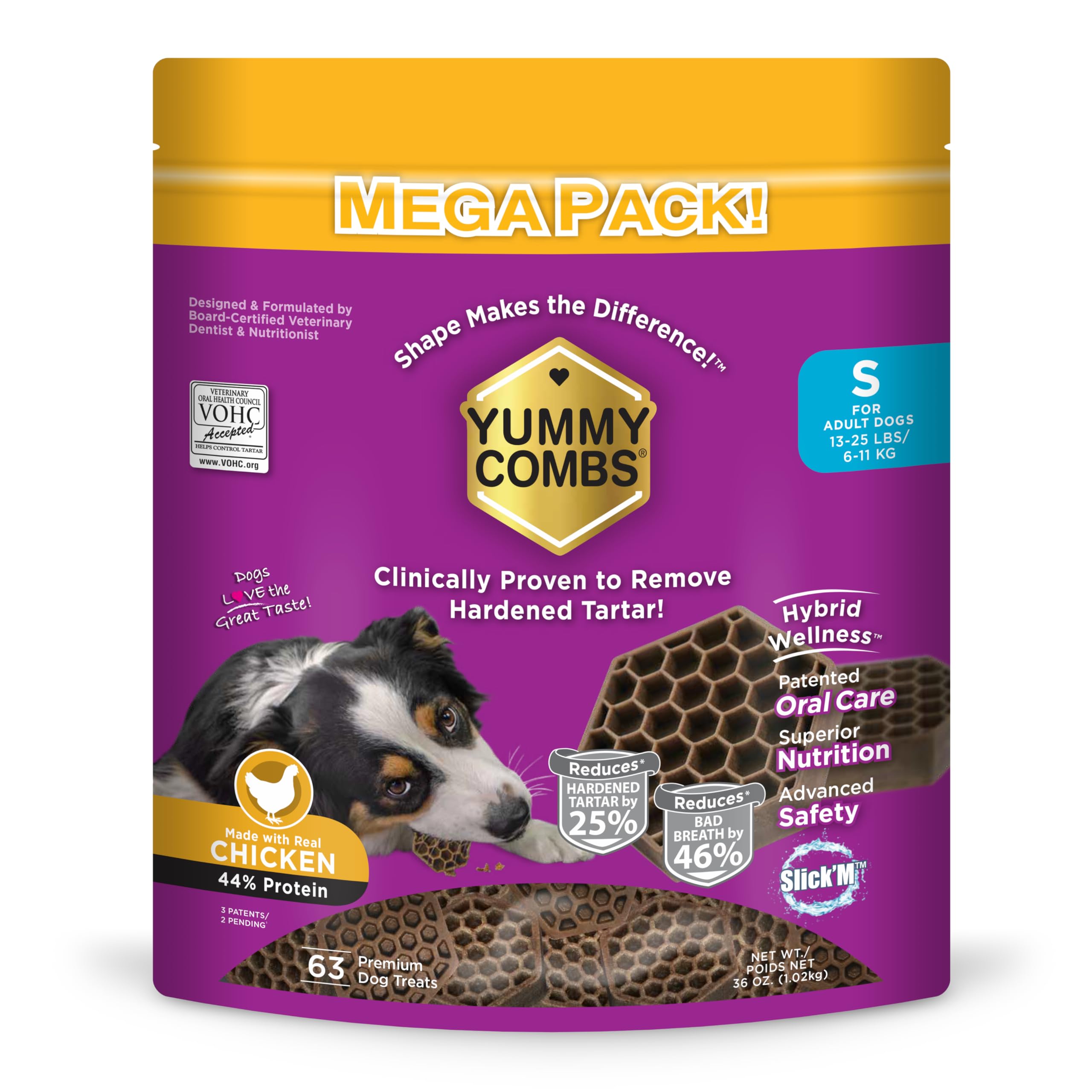 Yummy Combs: empaque dental de 36oz para cuidado oral del perro.