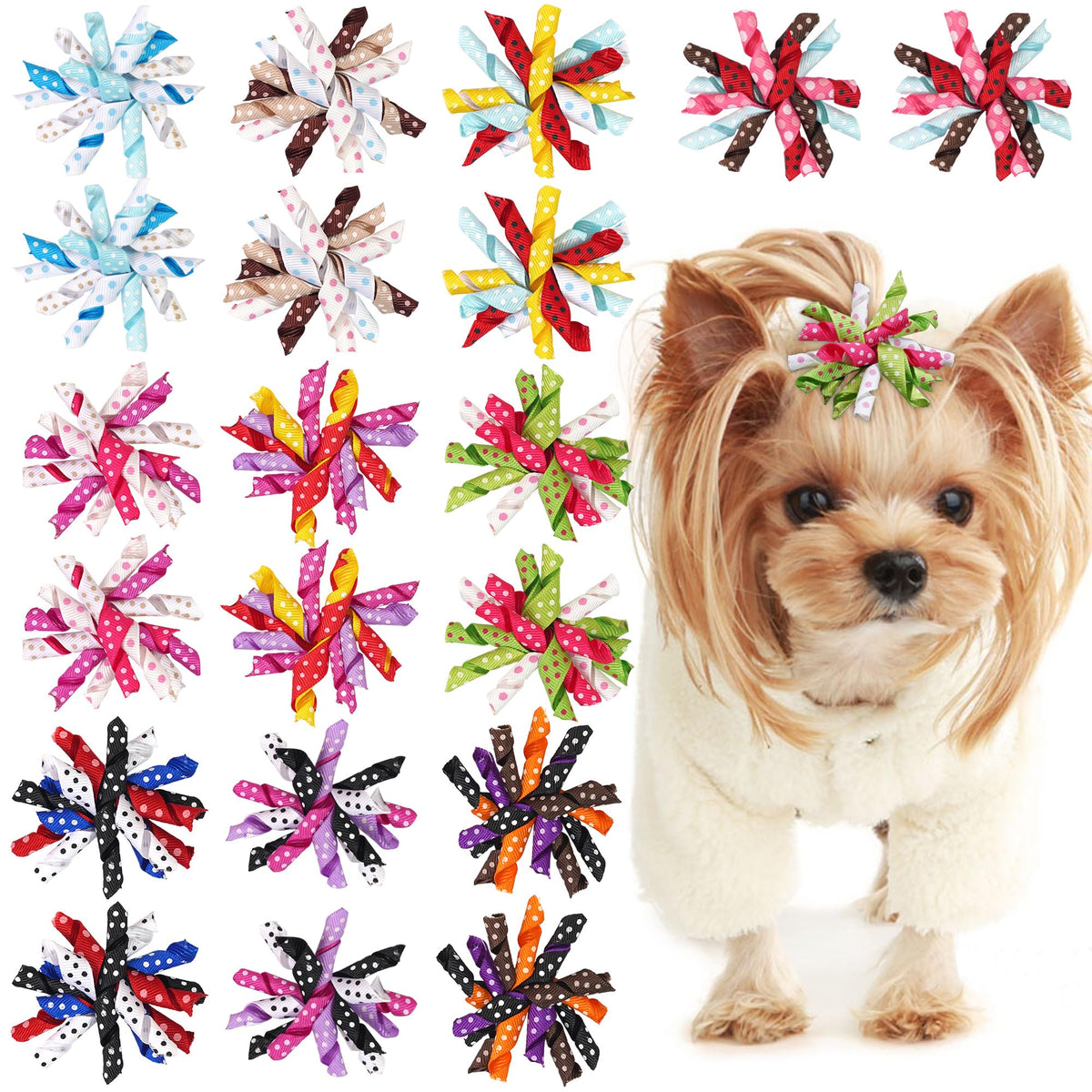 Lazo para perro Yxiang con puntos coloridos, perfecto para peinados divertidos.