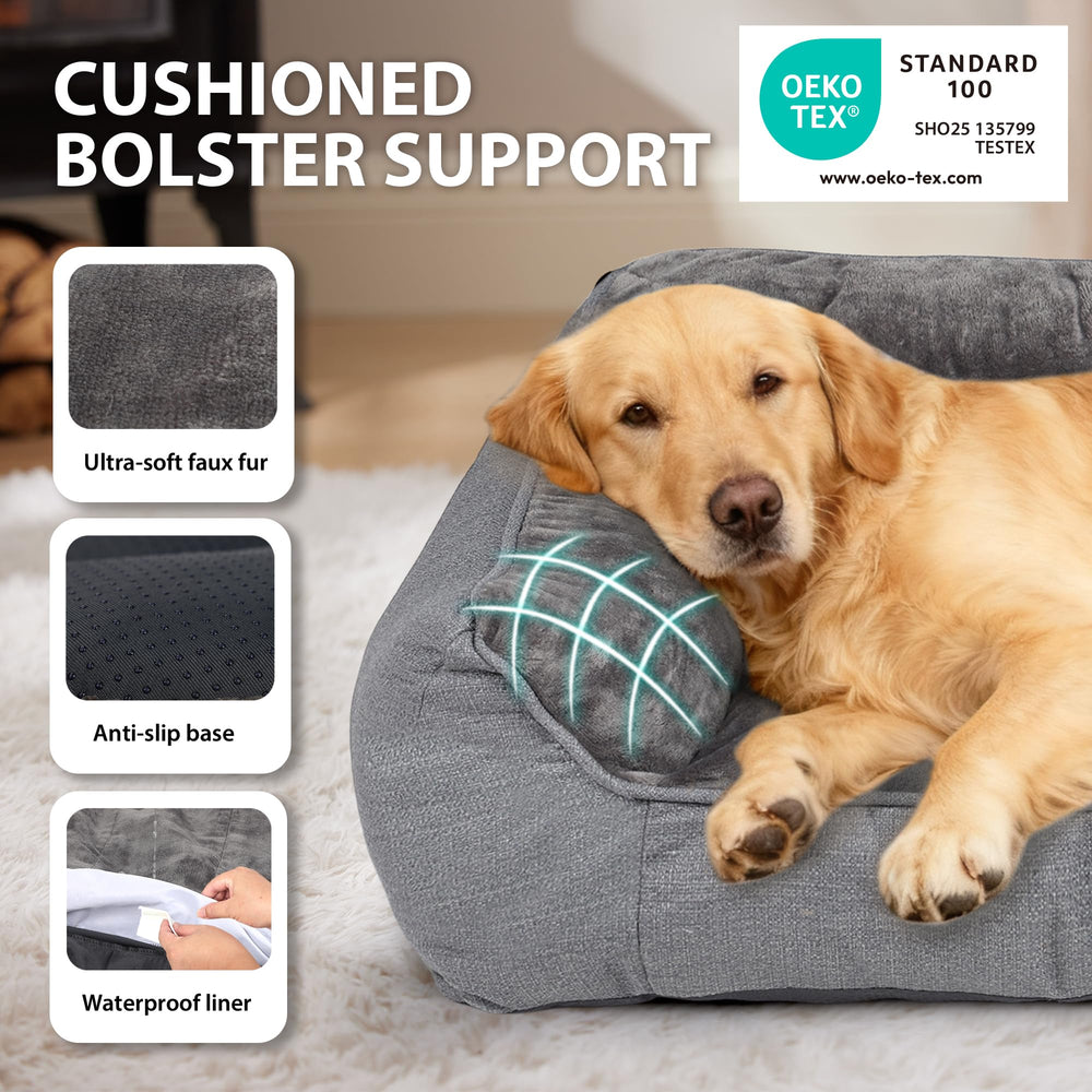 ZAKAPAWS cama para perros con cabezal de tres lados facilita acceso y descanso