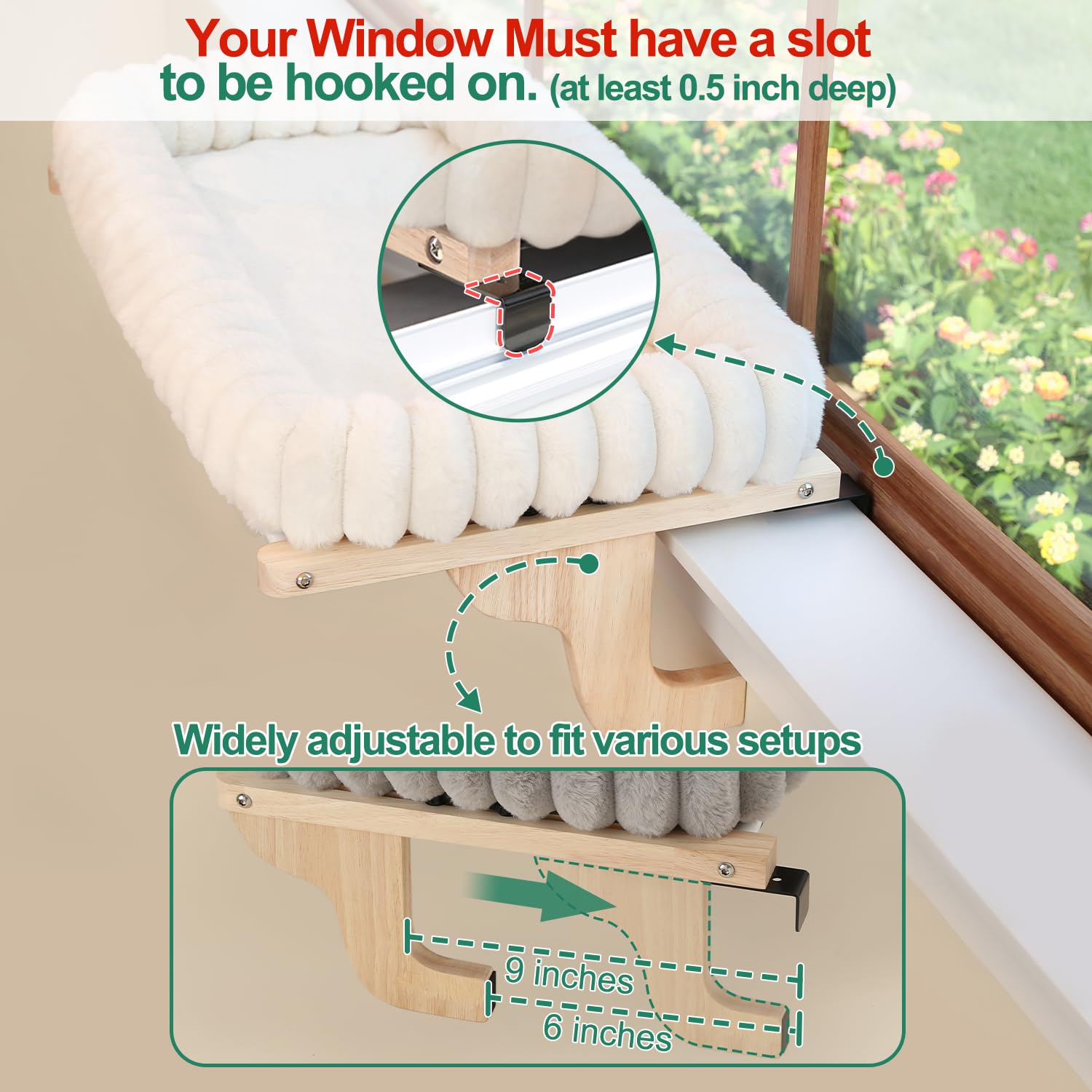 Zakkart SnugCloud, madera-oscura, diseño elegante para sillón de ventana.