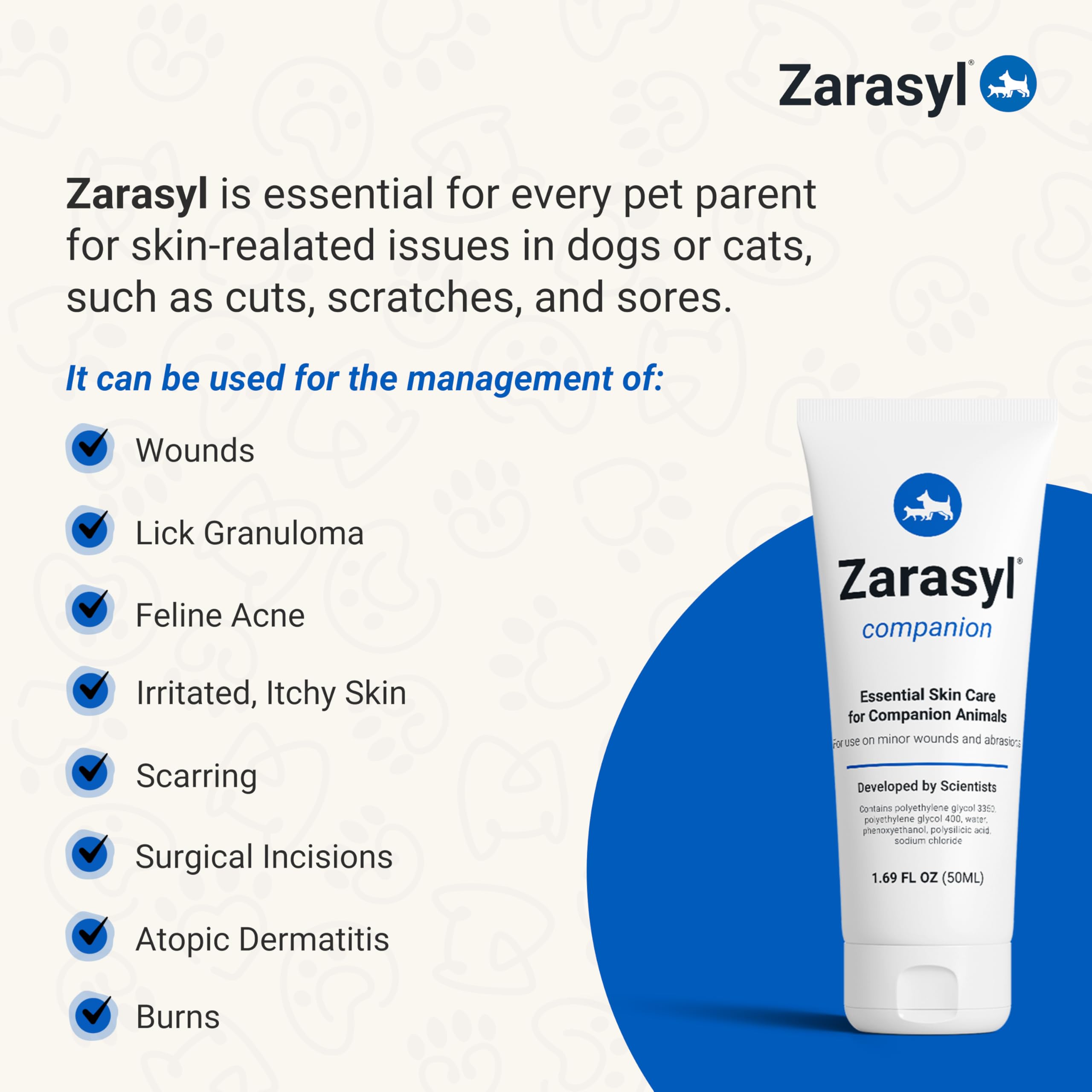 Zarasyl Companion frasco-1-69-onzas facilita el cuidado en casa para mascotas.