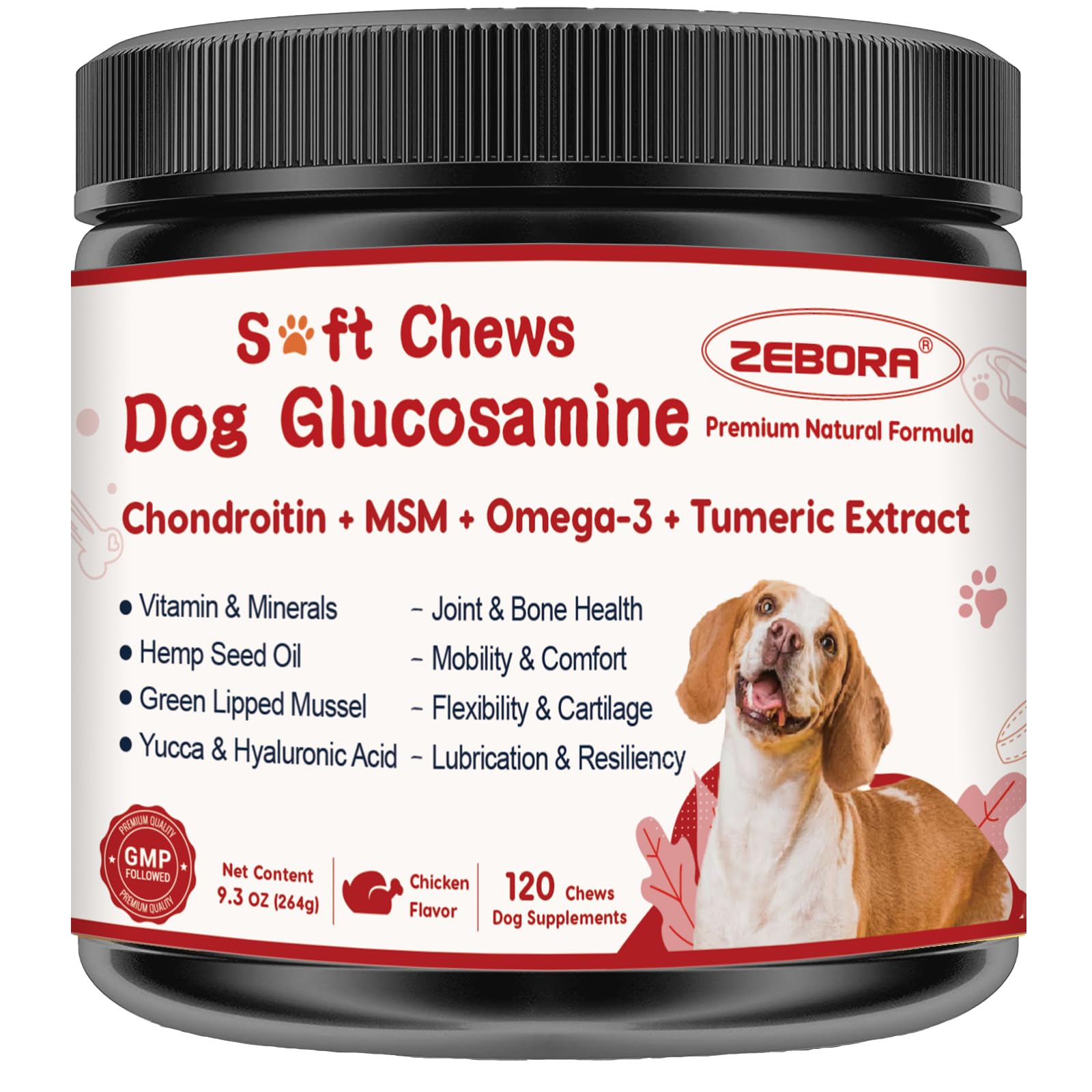 ZEBORA glucosamina para perros, frasco sellado, frescura garantizada