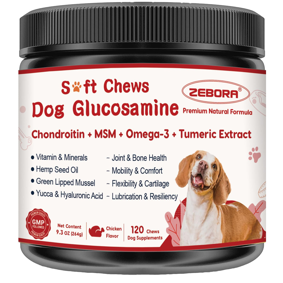 ZEBORA glucosamina para perros, frasco sellado, frescura garantizada