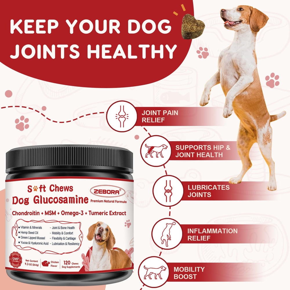 ZEBORA glucosamina para perros, textura suave para masticar fácilmente