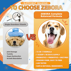 ZEBORA probióticos caninos para digestión saludable e equilibrio intestinal.
