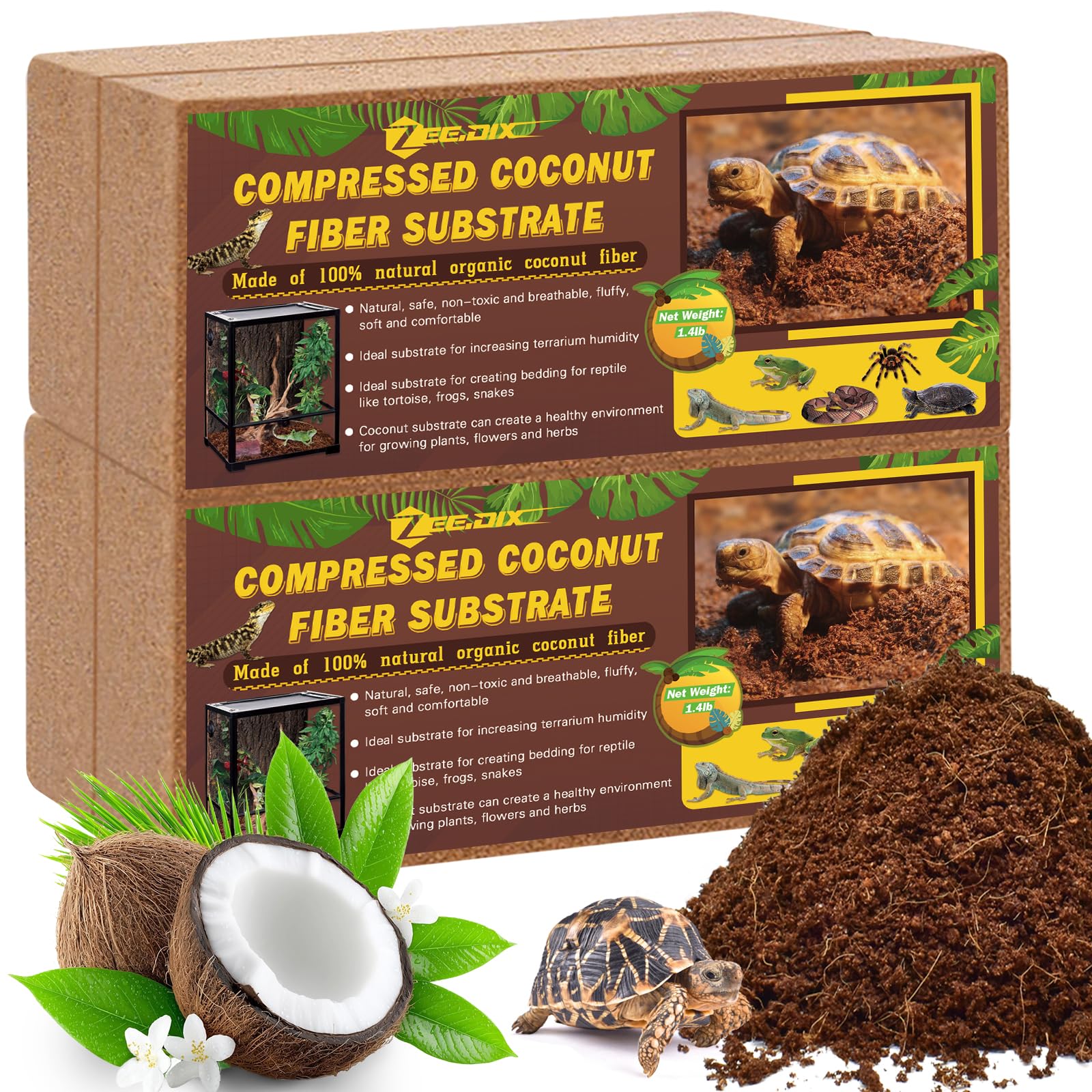 ZeeDix ladrillo de fibra de coco para terrario: sustrato que mejora limpieza y confort