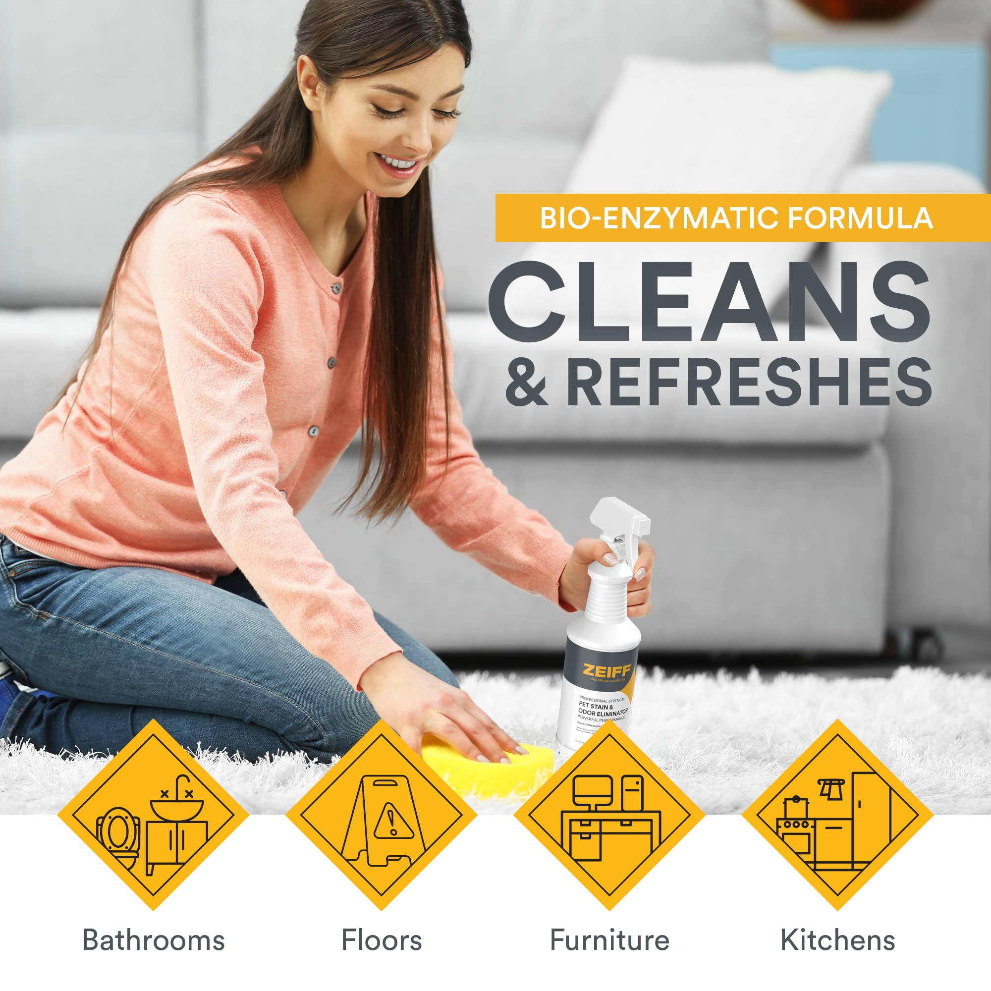 Zeiff eliminador de manchas para mascotas, tejidos, cuidado seguro para tapizados y muebles