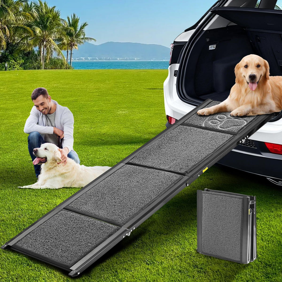 Zendova rampa para perros en coche de 63 pulgadas, entrada suave y estable.