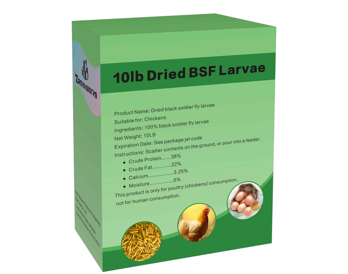 Las larvas BSF secas de ZenithWorks en envase hermético para conservar frescura.