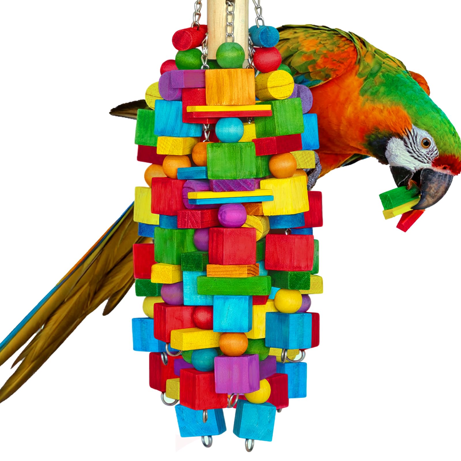Zephyriel Juguete Loro Grande Madera Natural: masticación segura para loros grandes.