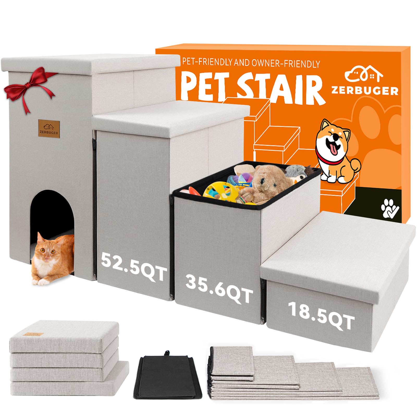 Zerbuger escalera para perros con condo y almacenamiento, ideal para guardar juguetes del perro.
