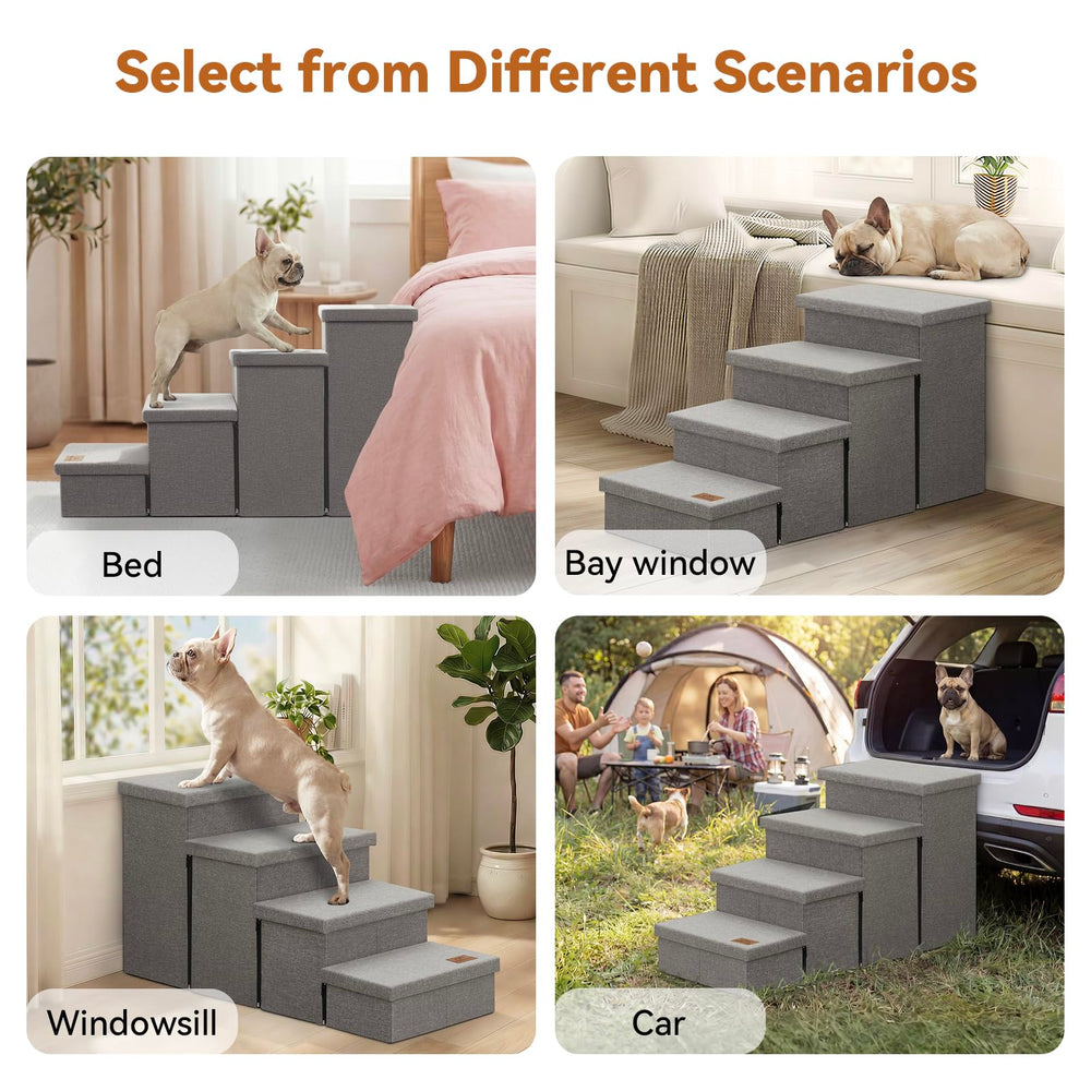 Zerbuger escalera para perros junto a una cama alta, uso diario.