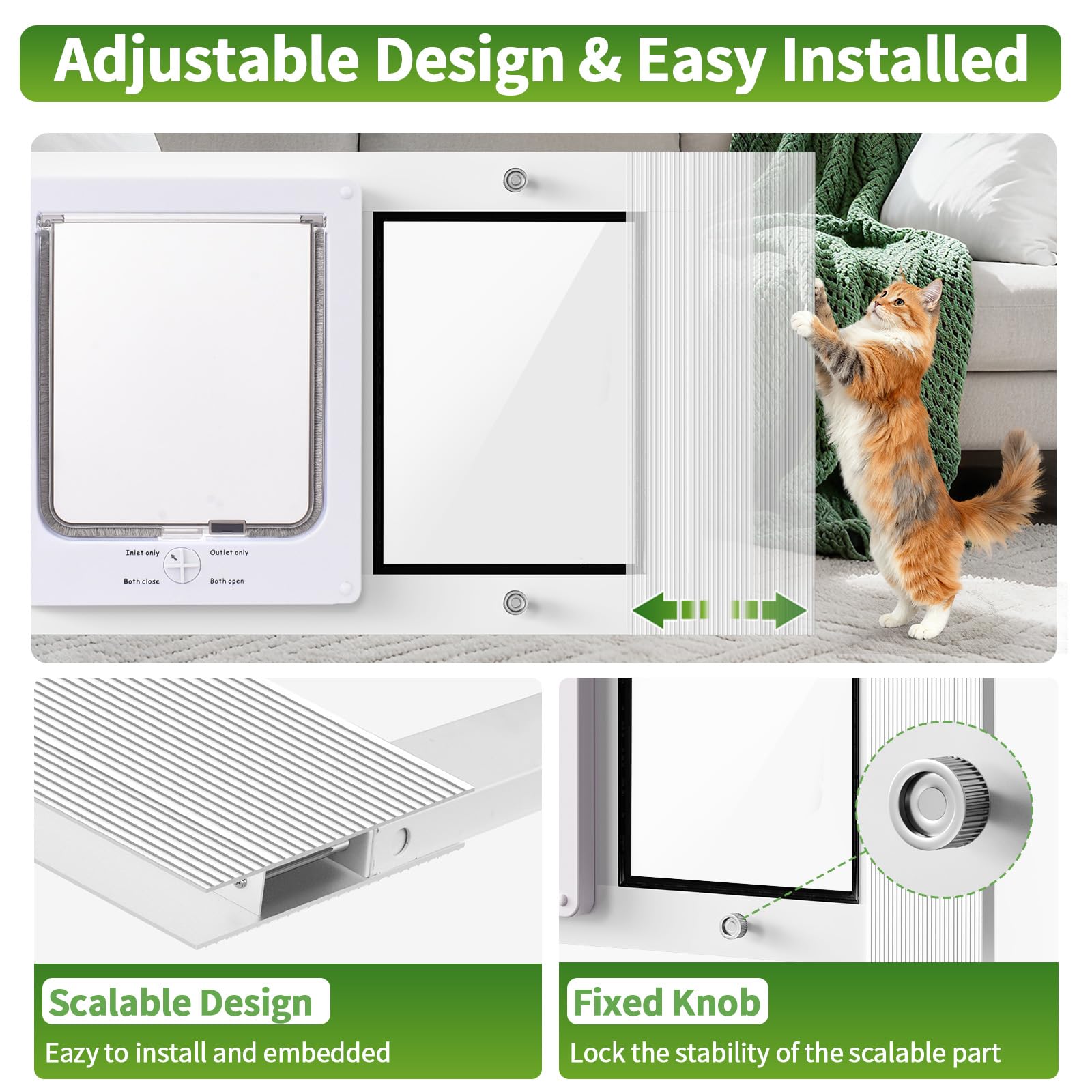 Zerzuo diseño resistente en aluminio, puerta de gato duradera para uso diario.