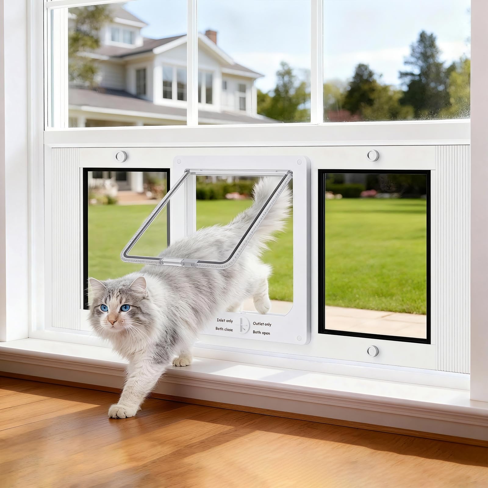 Zerzuo puerta de gato para ventana con marco de aluminio y ajuste horizontal, fácil de adaptar.