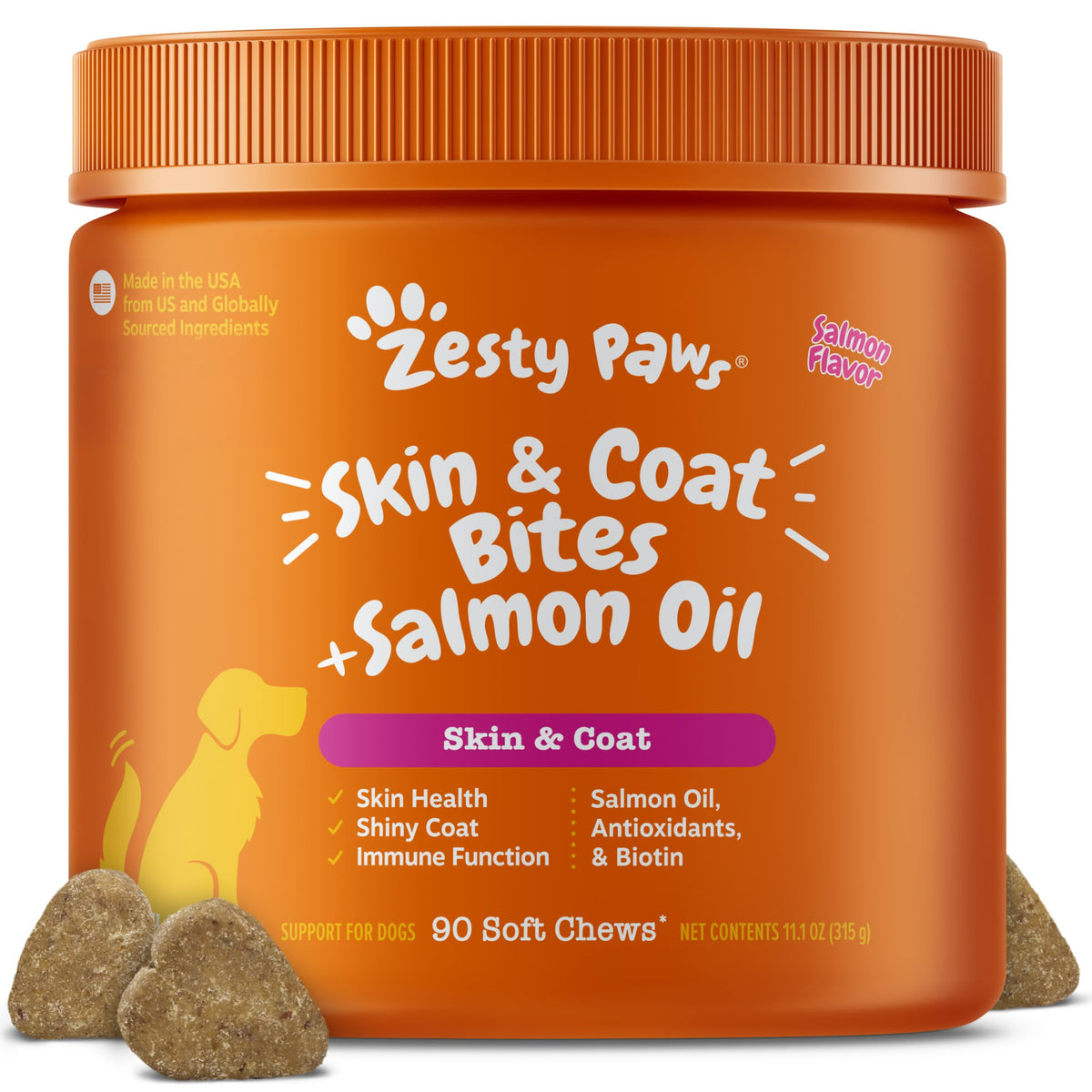 Zesty Paws aceite de salmón en botella, goteo suave para apoyar la humedad de la piel.