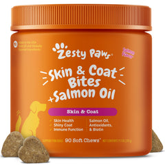 Zesty Paws aceite de salmón en botella, goteo suave para apoyar la humedad de la piel.
