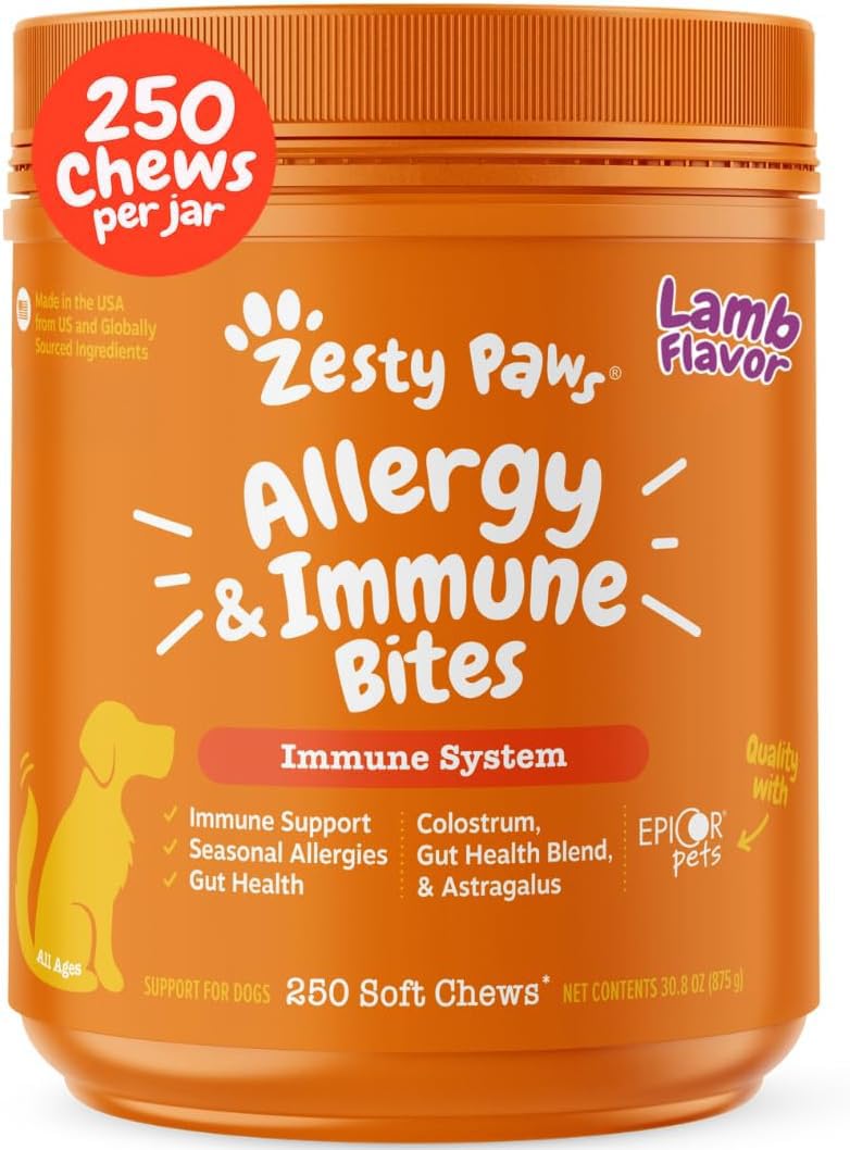 Gomitas Zesty Paws para alergias en perros, alivio potencial de picazón.