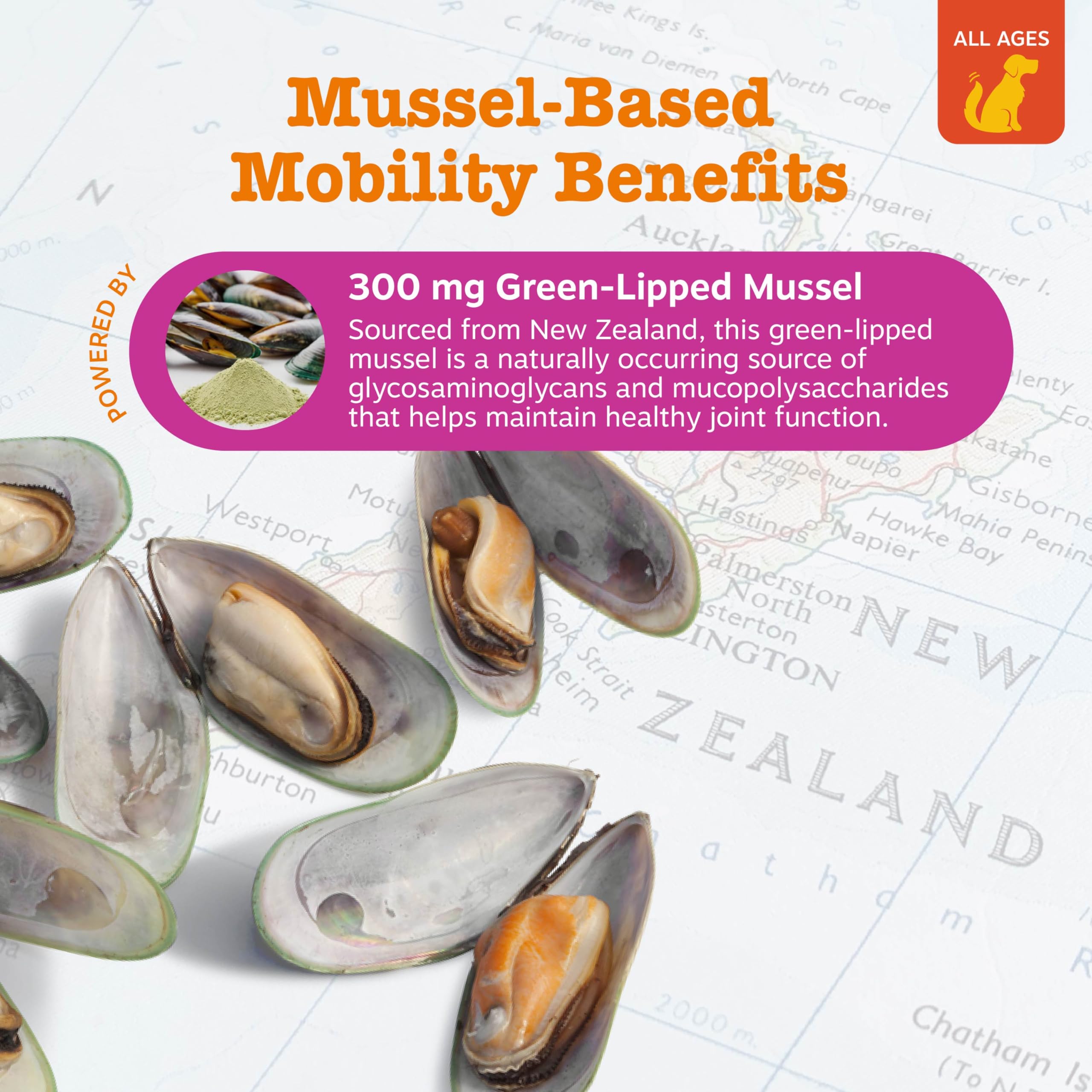 Zesty Paws Mussel Mobility Bites sabor pollo: bocaditos sabrosos para perros.