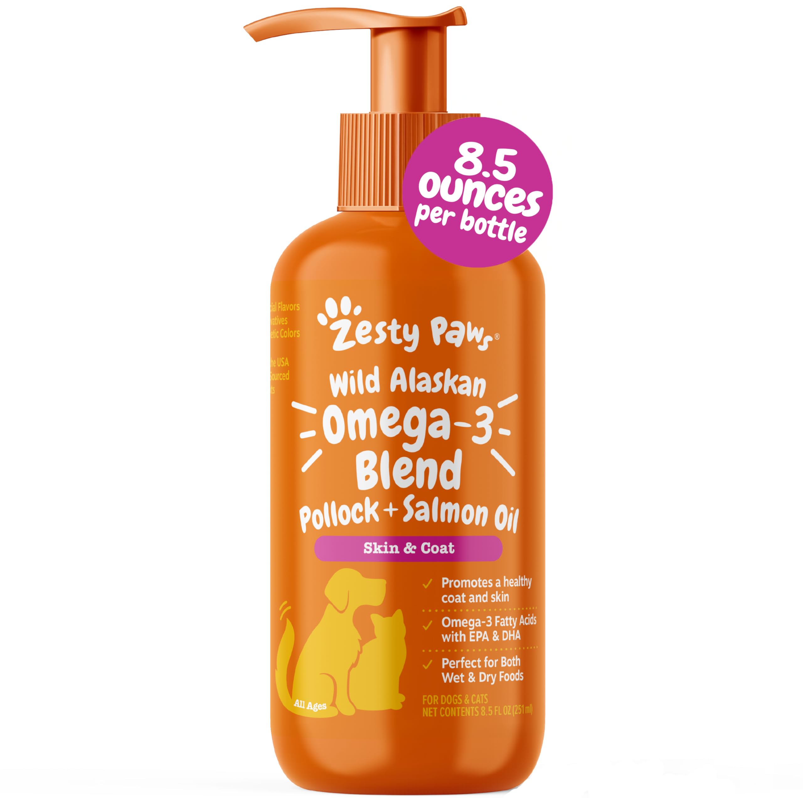 Zesty Paws Aceite de Pescado Wild Alaskan en bote para pelaje brillante.