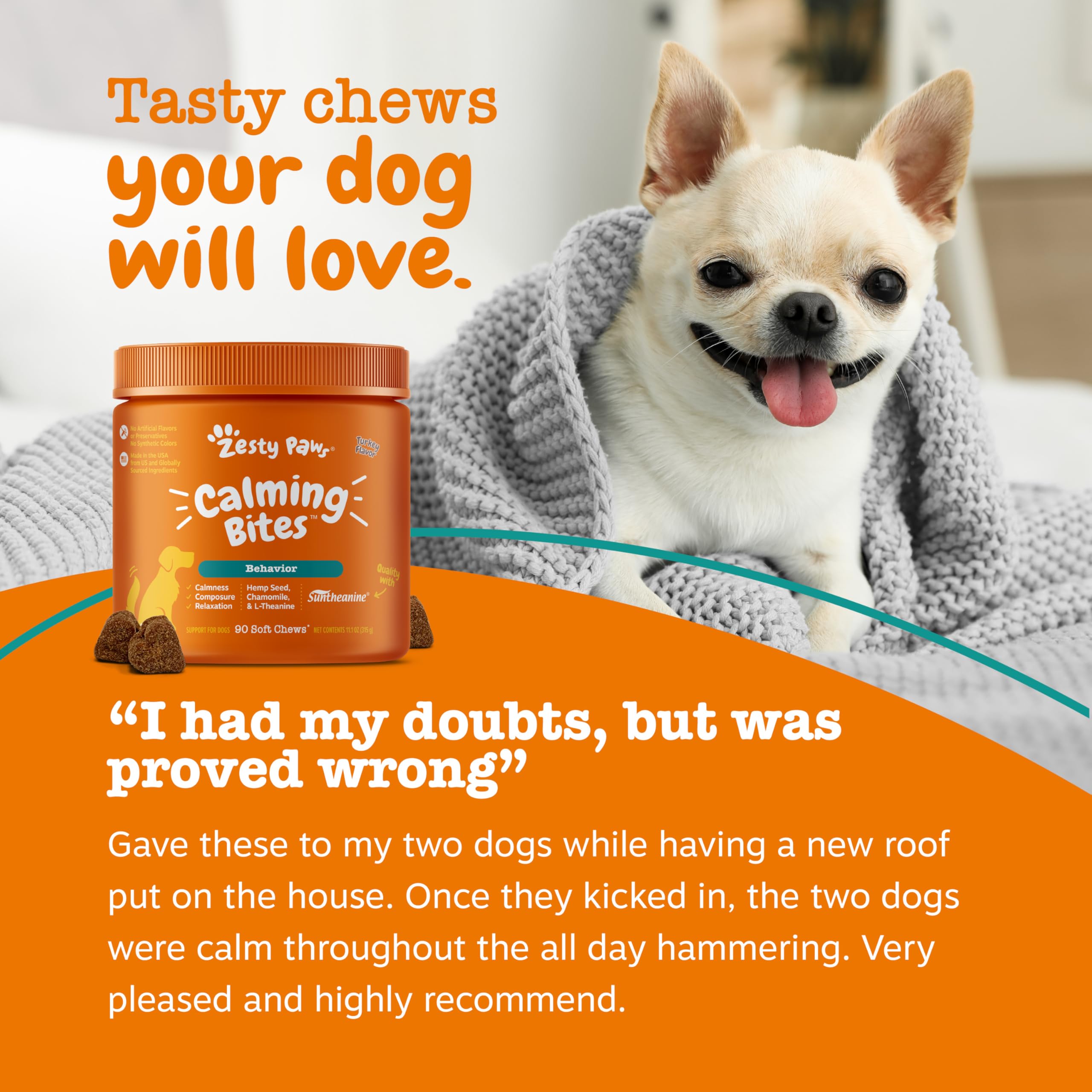Zesty Paws Calming Chews situaciones-estres: ideal para fuegos artificiales y tormentas