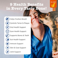 Textura estriada de Zesty Paws Dental Bones para facilitar la limpieza dental.