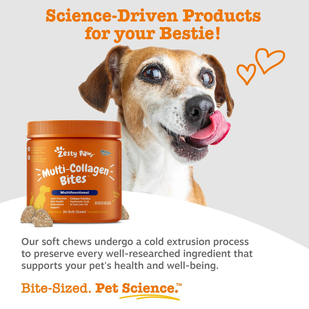 Zesty Paws glucosamina y condroitina para movilidad en perros.