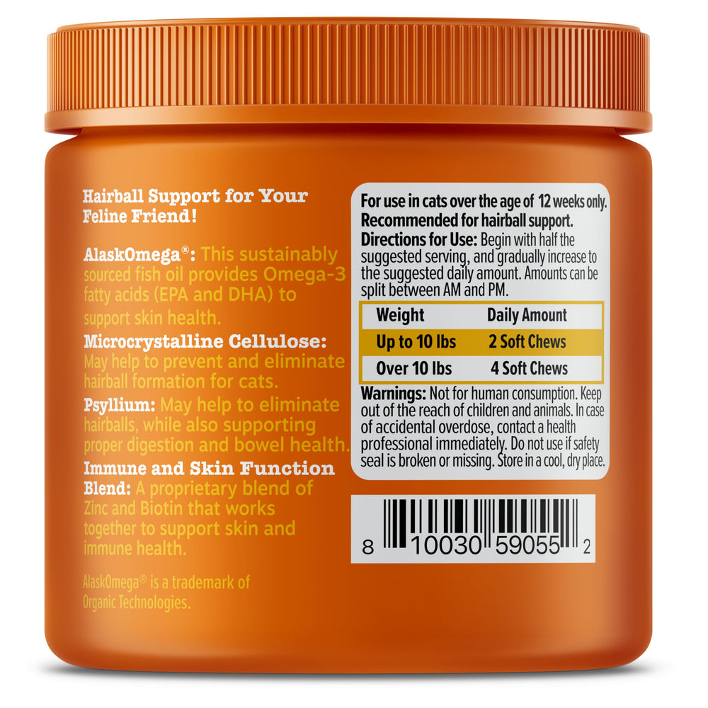 Zesty Paws Hairball Bites, digestivo del gato, posible apoyo en la salud intestinal.