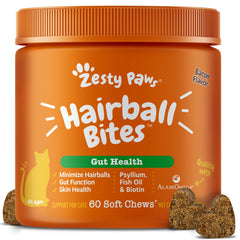 Zesty Paws Hairball Bites, bocaditos para gatos, apoyo digestivo y piel sana con Omega-3.