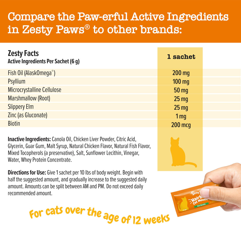 Zesty Paws Hairball Gato: formato en puré con omega-3 para la piel.
