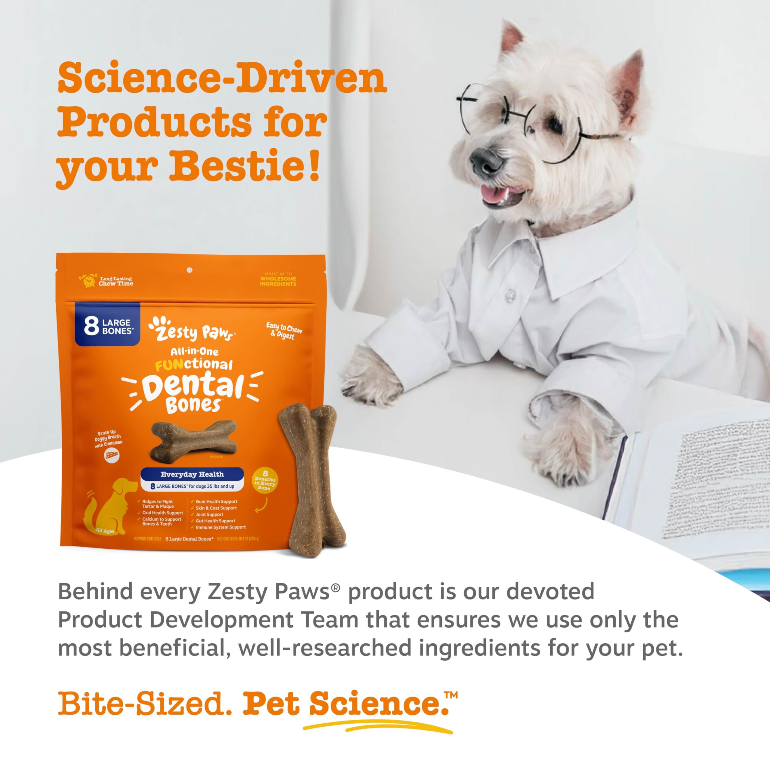 Huesos dentales Zesty Paws, EPA y DHA para articulaciones.