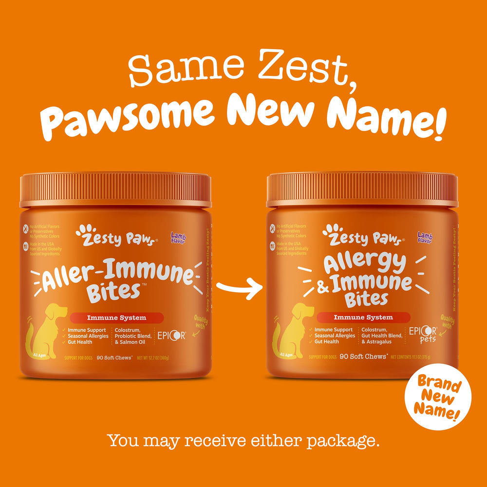Zesty Paws ingredientes clave, como colostro, para soporte inmunológico