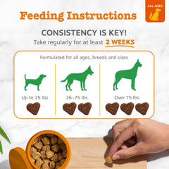 Zesty Paws No Poo Bites con probióticos y enzimas para la salud intestinal.