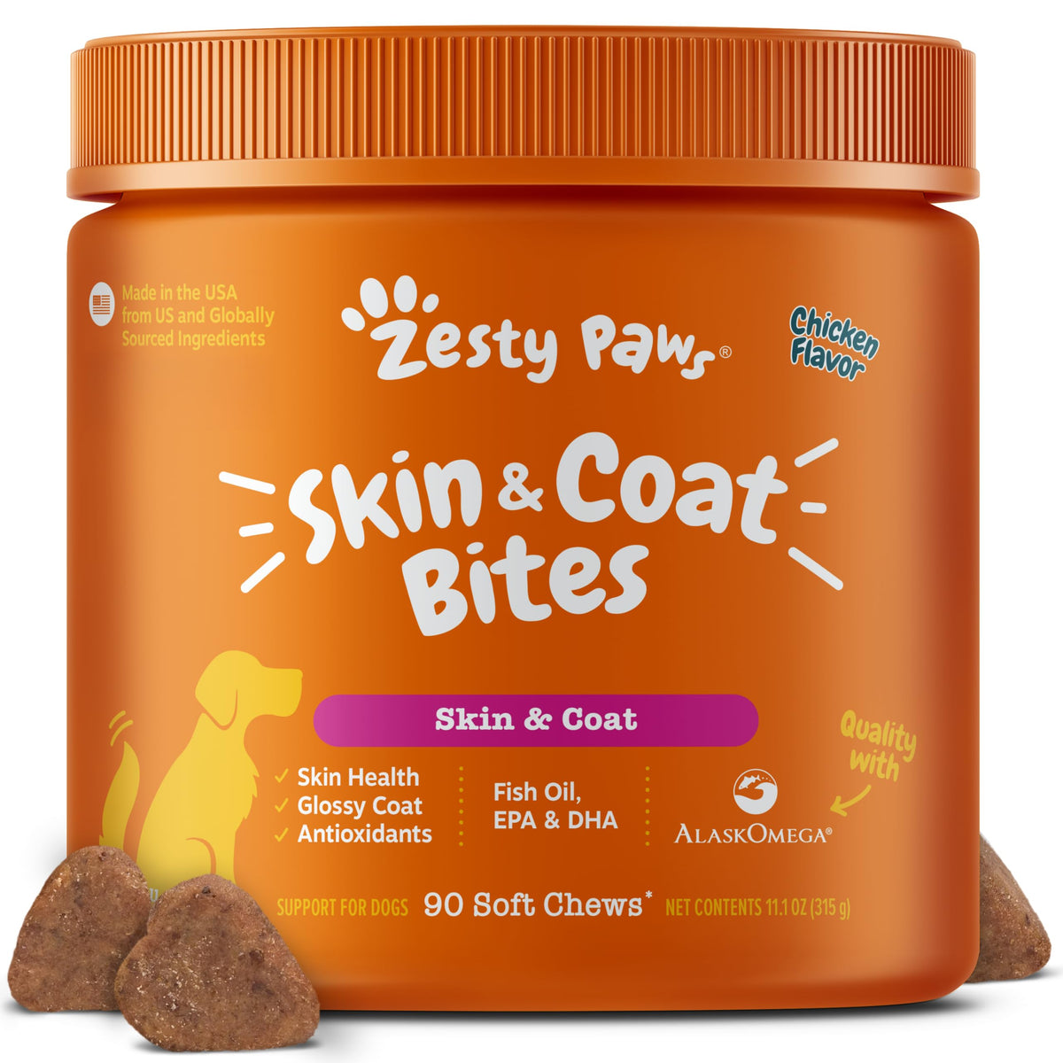 Zesty Paws Omega-3 Alaskan Fish Oil: tiras masticables para apoyar articulaciones.