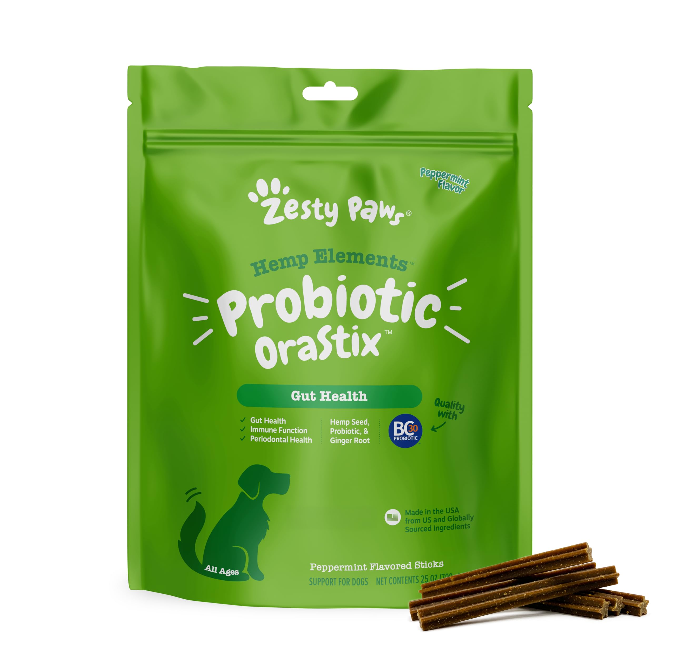 OraStix de Zesty Paws, palitos para dientes sanos y encías fuertes.