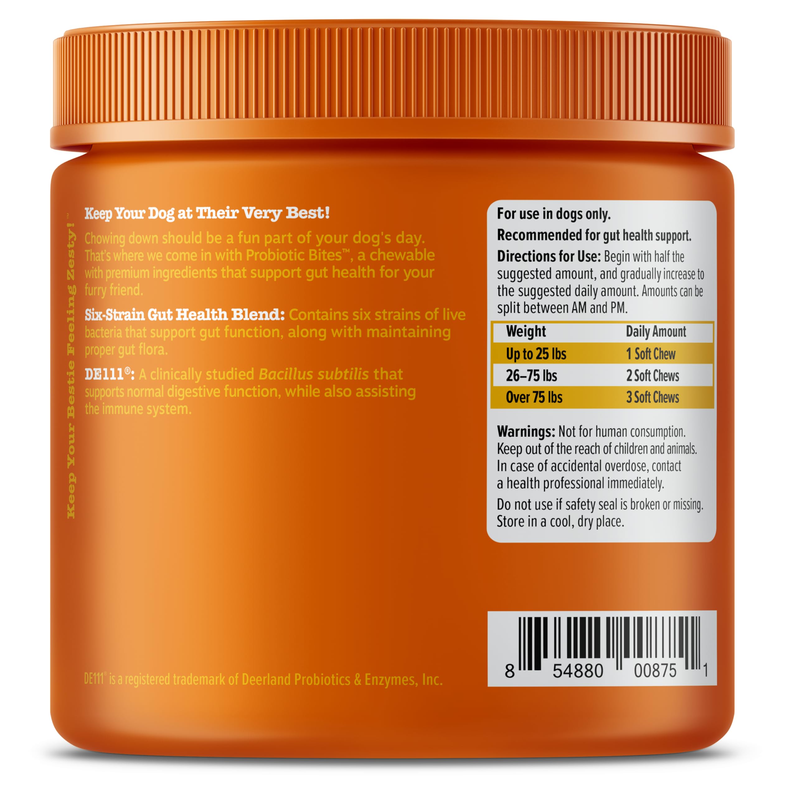Zesty Paws Probioticos, bacterias lacticas para flora intestinal equilibrada.