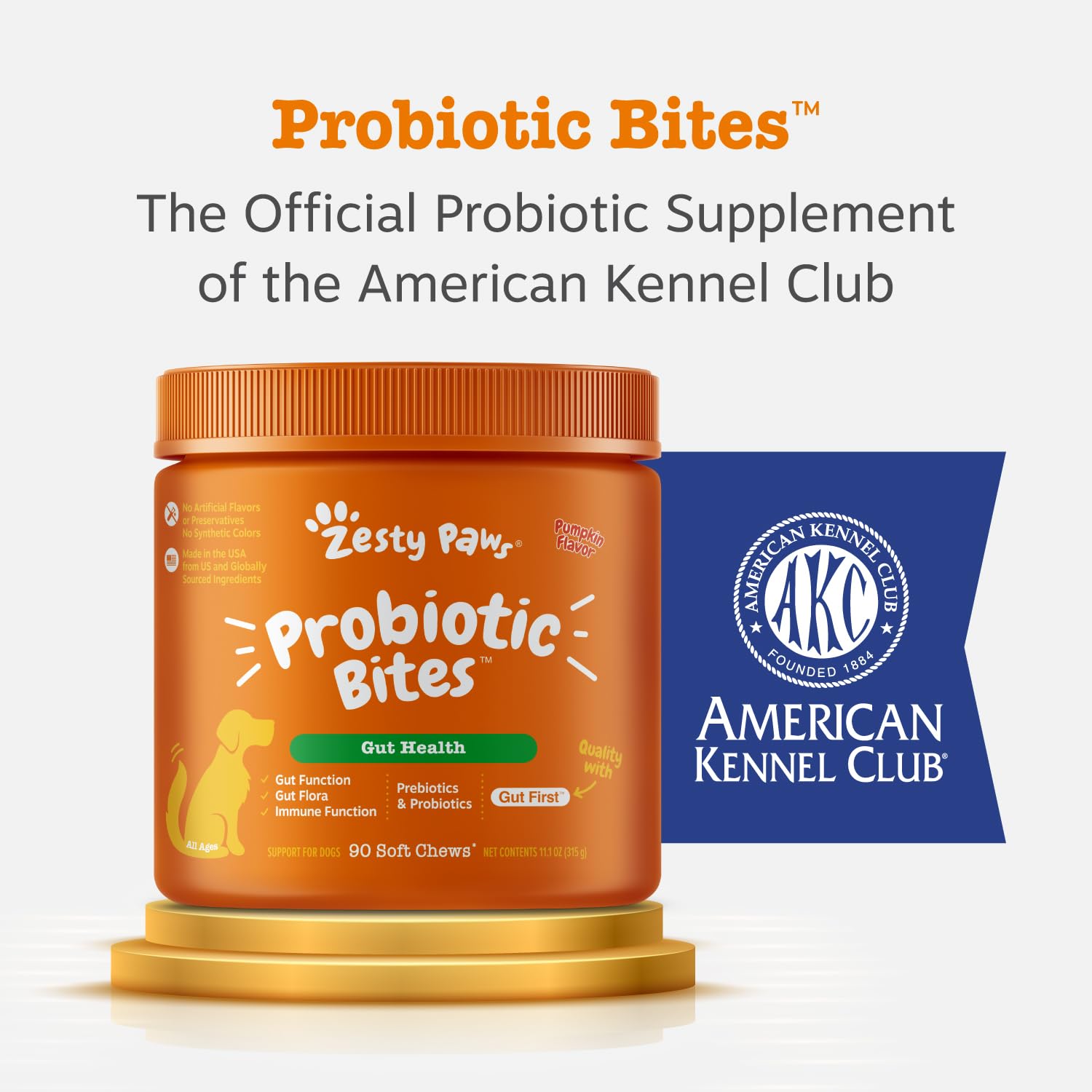 Zesty Paws Probioticos, sabor a pollo para la rutina diaria.