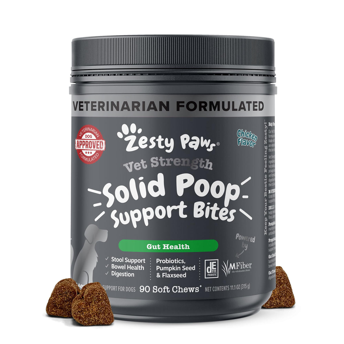 Zesty Paws Solid Poop Support Bites con semilla de calabaza para apoyo digestivo.