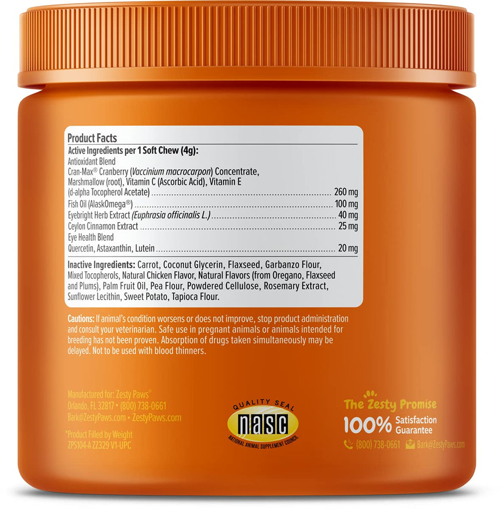 Zesty Paws Tear Stain Support para uso diario según tamaño del perro.