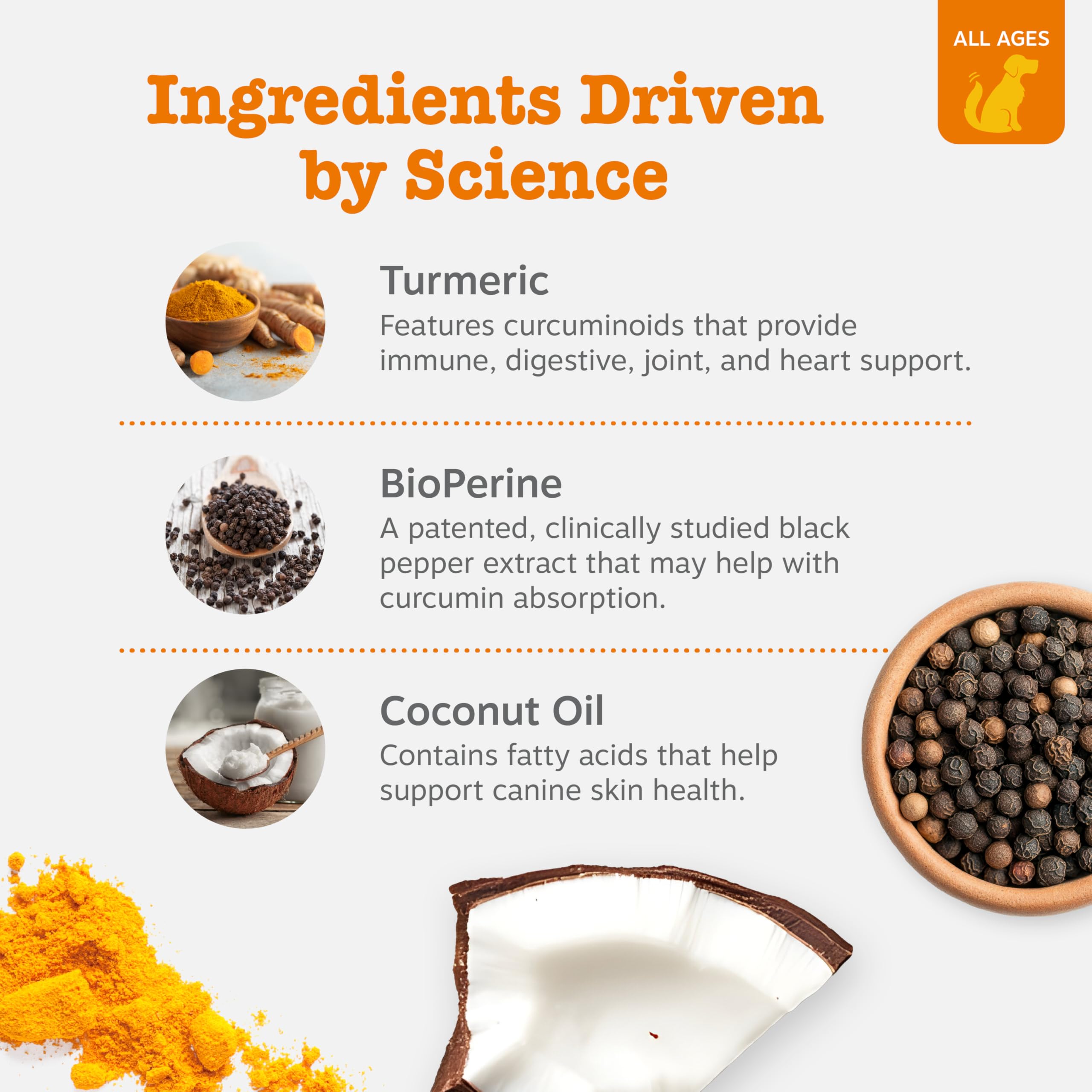 Zesty Paws Turmeric Curcumin: ingrediente BioPerine para mejor absorción
