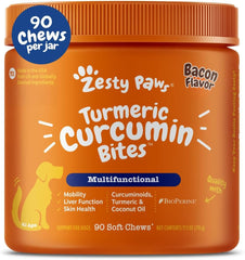 Zesty Paws Turmeric Curcumin para perros: frasco con gomitas para movilidad articular