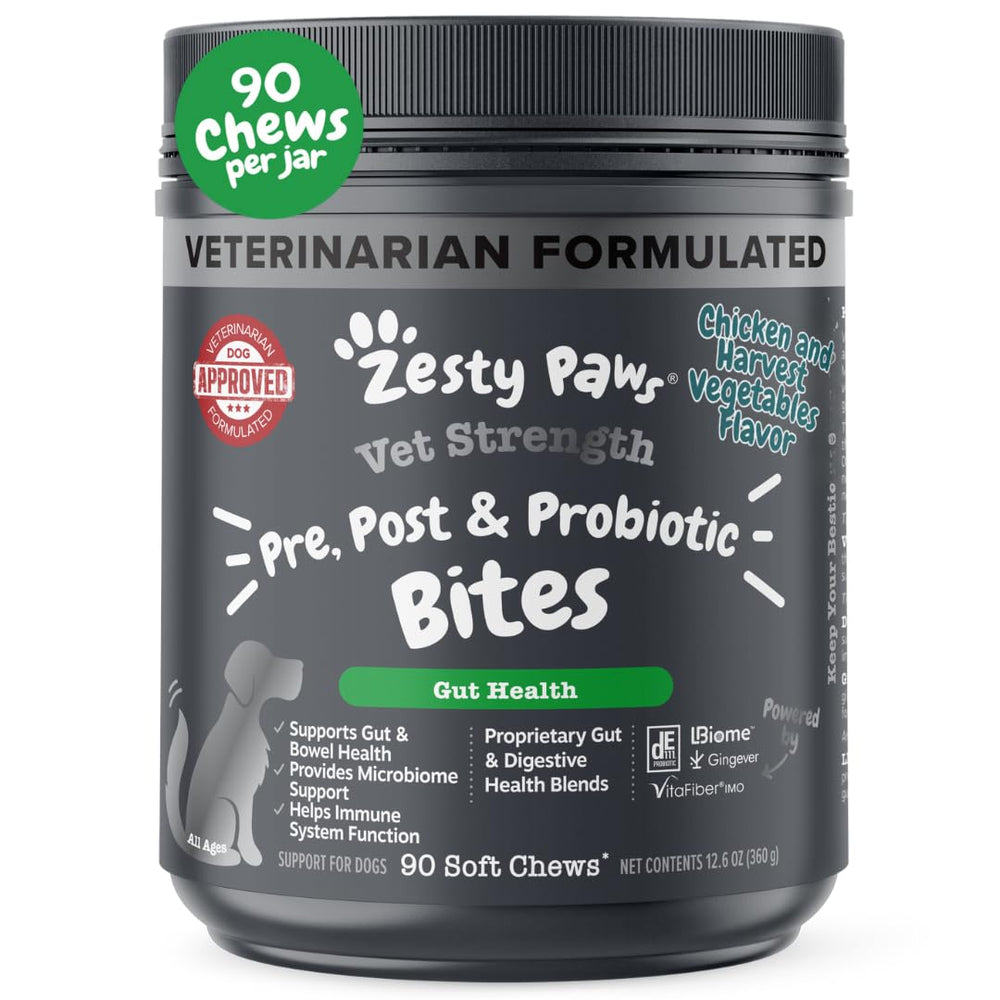 Caja de Zesty Paws Vet Strength Probiotics para perros, lista para comprar.