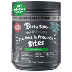 Caja de Zesty Paws Vet Strength Probiotics para perros, lista para comprar.