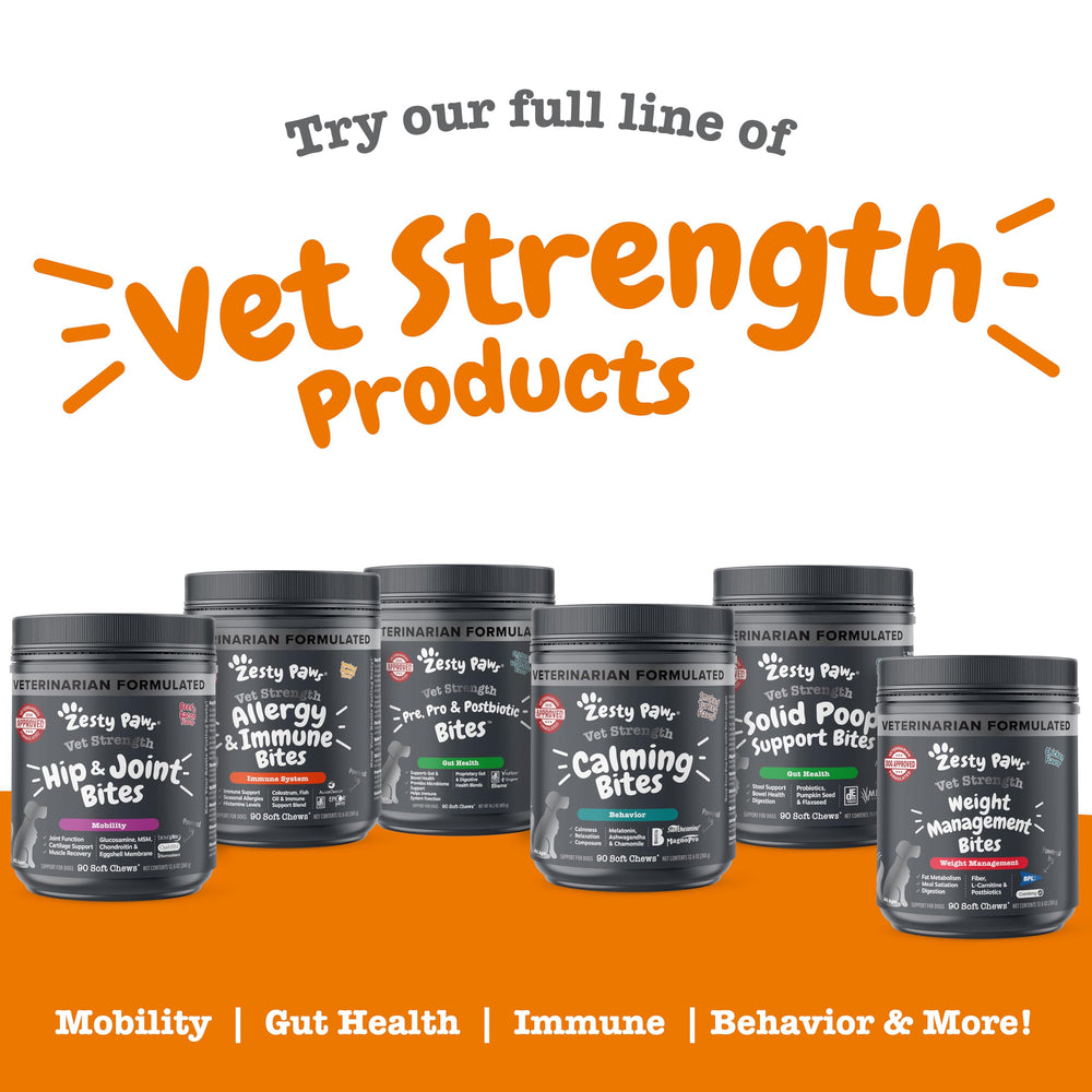 Zesty Paws Bocados con L-Carnitina para apoyo metabólico diario.
