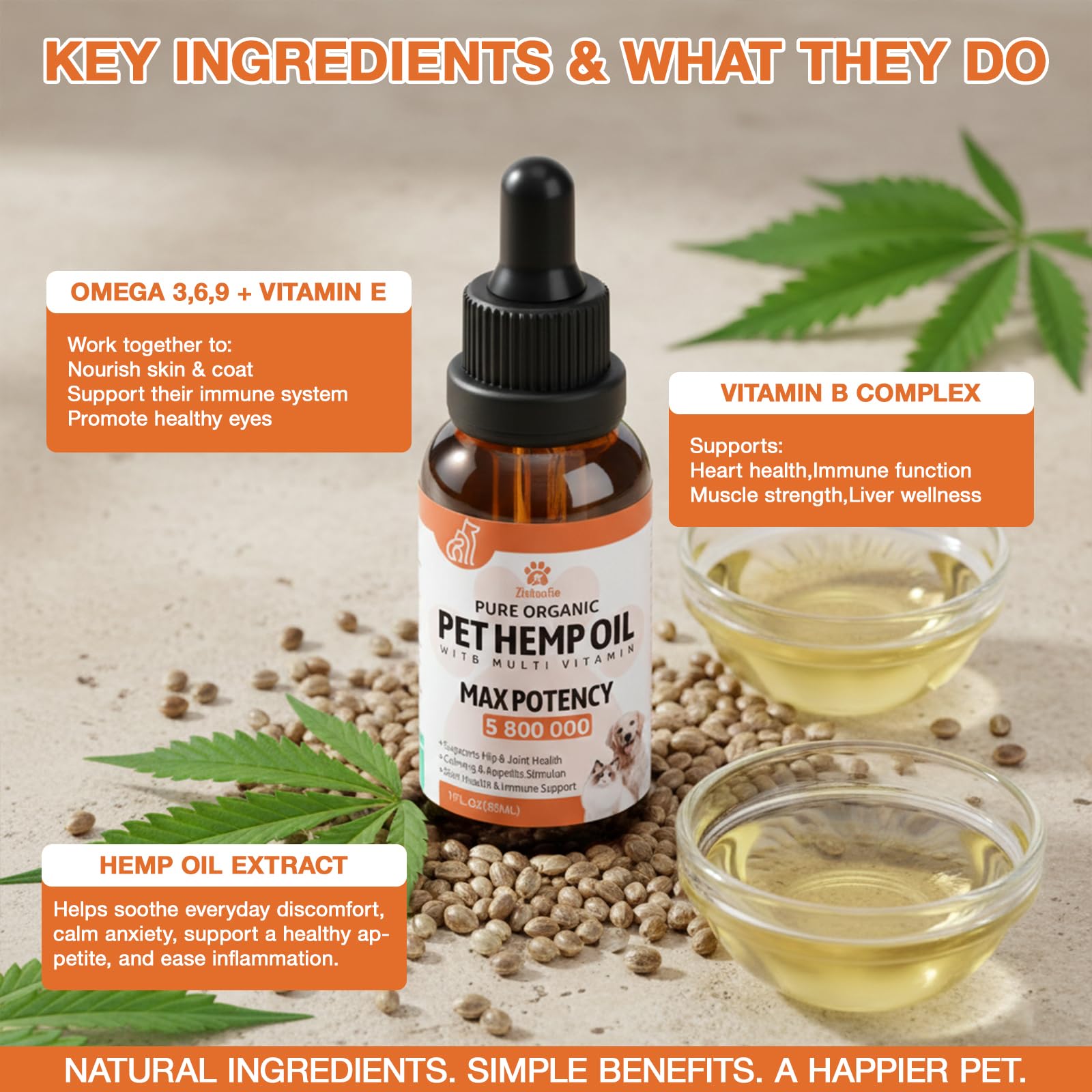 Neem orgánico ZiehooGe, cultivo en EE. UU., para perros y gatos.