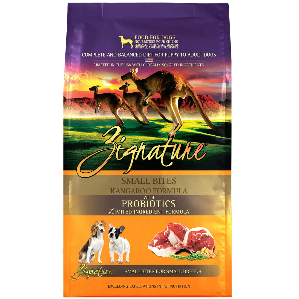 Zignature Canguro Bocaditos Pequeños, empaque frontal, ideales para perros pequeños.